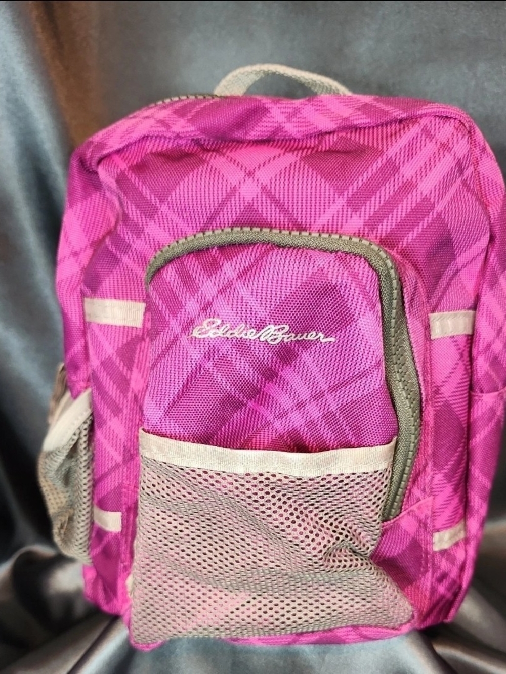Eddie Bauer Mini Hiking Backpack Pink Plaid Polyester Zip